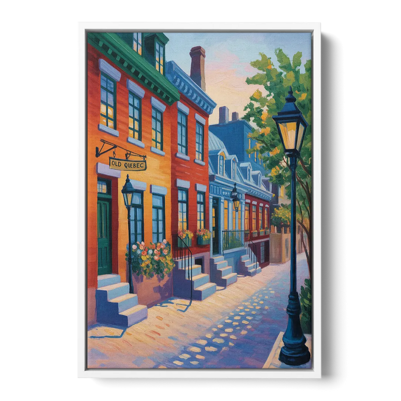 Old Quebec Streets Front - White Canvas Wall Art