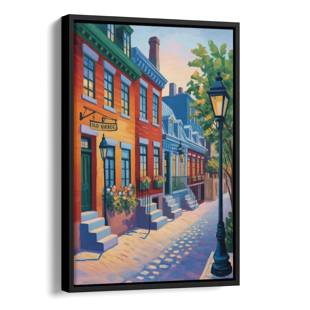 Old Quebec Streets Side - Black Canvas Wall Art