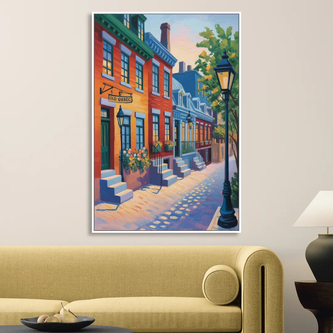 Old Quebec Streets Sitting Room - White Canvas Wall Art