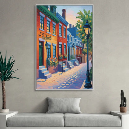 Old Quebec Streets Living Room - White Canvas Wall Art