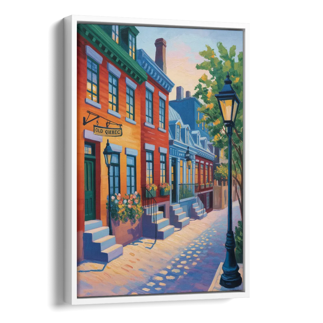 Old Quebec Streets Side - White Canvas Wall Art