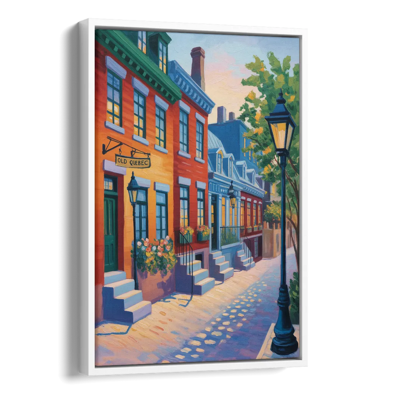Old Quebec Streets Side - White Canvas Wall Art