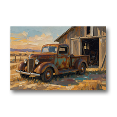 Old Truck Painting by the Weathered Barn - Canvas Wall Art - Front