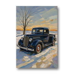 Old Truck Wall Art by the Bare Winter Tree - Canvas Wall Art - Front