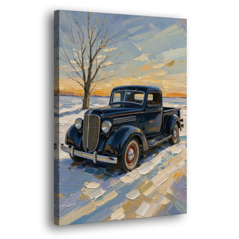 Old Truck Wall Art by the Bare Winter Tree - Canvas Wall Art - Side