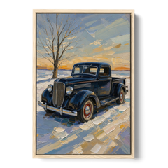 Old Truck Wall Art by the Bare Winter Tree - Oak Framed Canvas Wall Art - Front