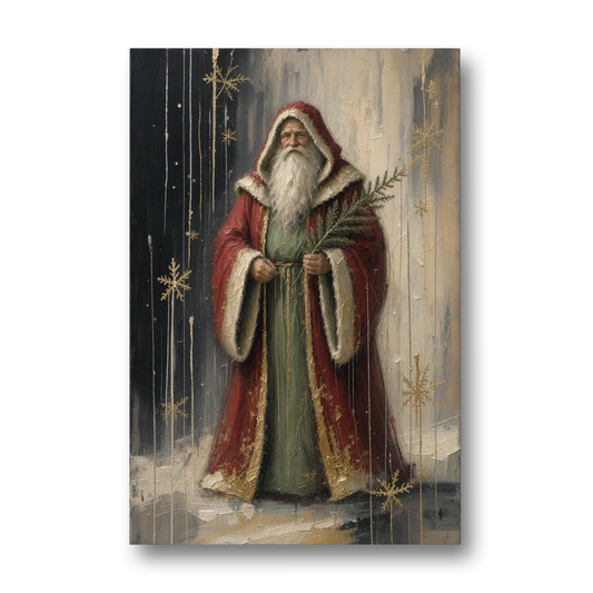 Vintage Christmas Old World Santa with Evergreen Sprig - Canvas Wall Art - Front