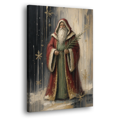 Vintage Christmas Old World Santa with Evergreen Sprig - Canvas Wall Art - Side