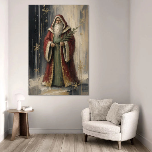 Vintage Christmas Old World Santa with Evergreen Sprig - Canvas Wall Art - Sofa - 40x60