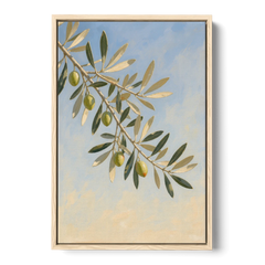 Olive Branch Under Sunny Sky for the Kitchen - Oak Framed Canvas Wall Art - Front