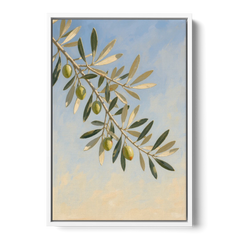 Olive Branch Under Sunny Sky for the Kitchen - White Framed Canvas Wall Art - Front