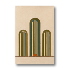 Olive Green Wall Art with Three Striped Arches - Canvas Wall Art - Front