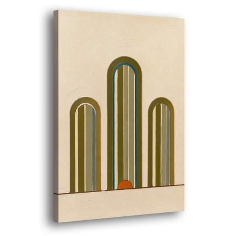 Olive Green Wall Art with Three Striped Arches - Canvas Wall Art - Side