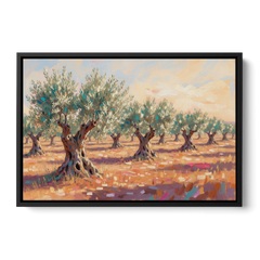 Olive Grove Painting in Late Afternoon - Black Framed Canvas Wall Art - Front