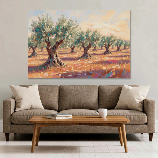 Olive Grove Painting in Late Afternoon - Canvas Wall Art - Sofa - 60x40