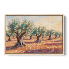 Olive Grove Painting in Late Afternoon - Oak Framed Canvas Wall Art - Front