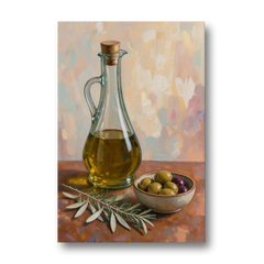 Olive Oil Cruet and Olive Bowl for the Italian Kitchen - Canvas Wall Art - Front