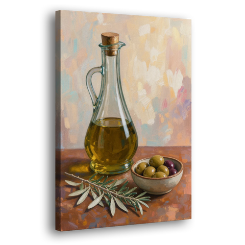 Olive Oil Cruet and Olive Bowl for the Italian Kitchen - Canvas Wall Art - Side
