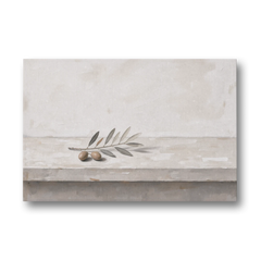 Olive Sprig on a Whitewashed Plaster Ledge - Canvas Wall Art - Front