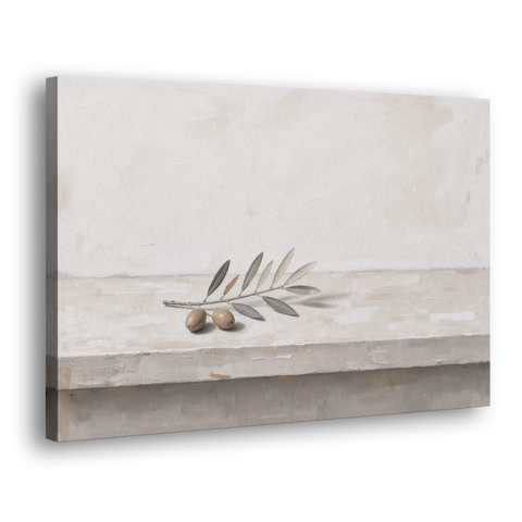 Olive Sprig on a Whitewashed Plaster Ledge - Canvas Wall Art - Side