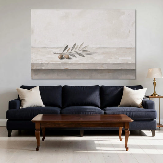 Olive Sprig on a Whitewashed Plaster Ledge - Canvas Wall Art - Sofa - 60x40