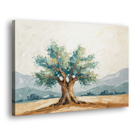 Olive Tree Painting on a Sunlit Terrace - Canvas Wall Art - Side