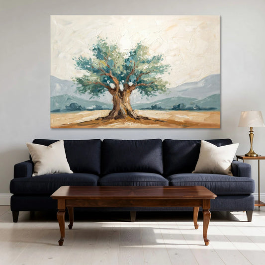 Olive Tree Painting on a Sunlit Terrace - Canvas Wall Art - Sofa - 60x40