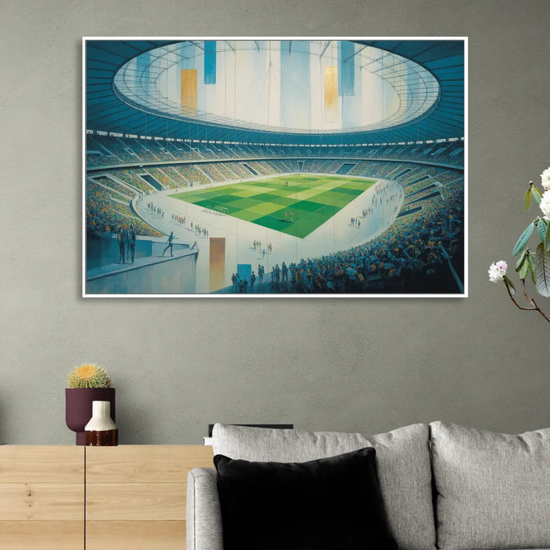 Olympic Stadium Panorama Sitting Room - White Canvas Wall Art