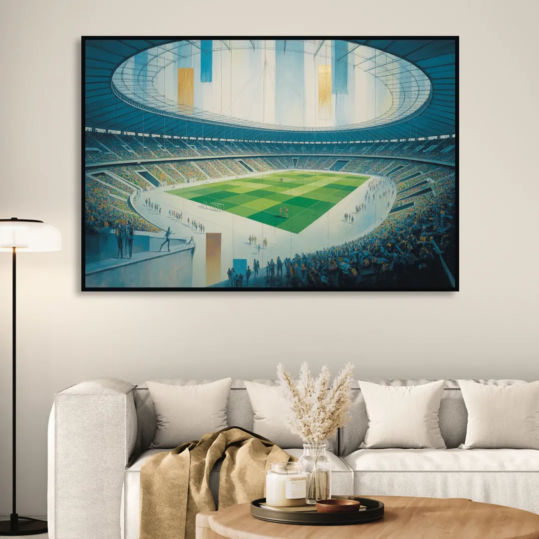 Olympic Stadium Panorama Living Room - Black Canvas Wall Art