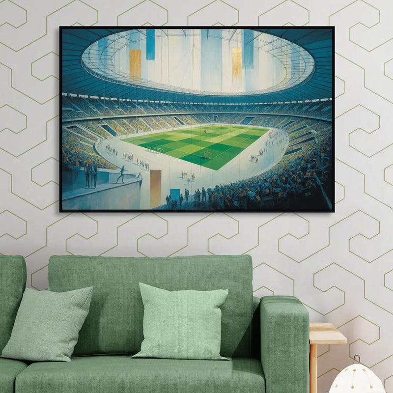 Olympic Stadium Panorama Sitting Room - Black Canvas Wall Art