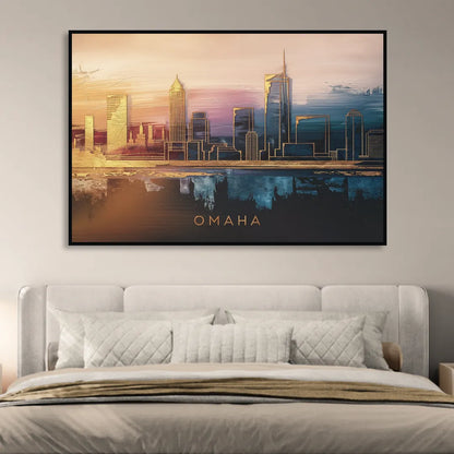 Omaha City Skyline Living Room - Black Canvas Wall Art