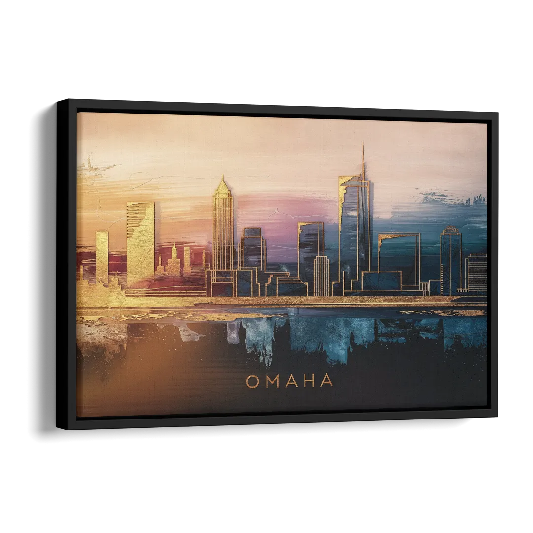 Omaha City Skyline Side - Black Canvas Wall Art