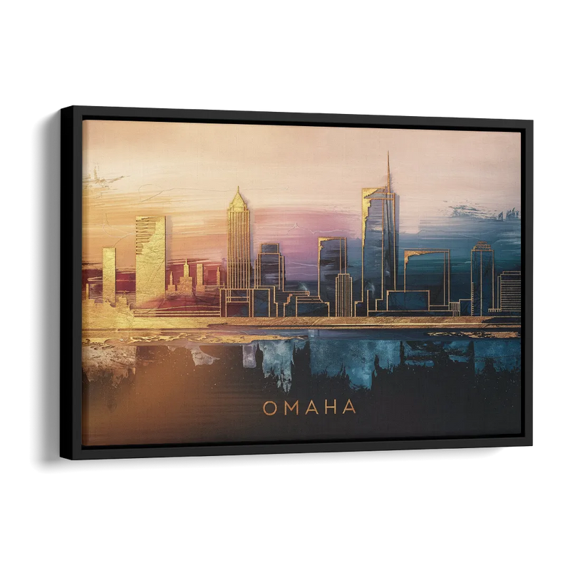 Omaha City Skyline Side - Black Canvas Wall Art