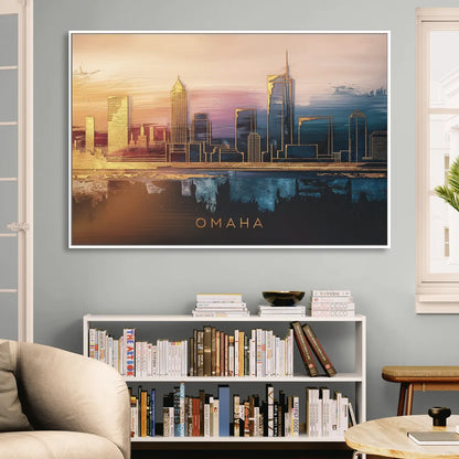 Omaha City Skyline Sitting Room - White Canvas Wall Art