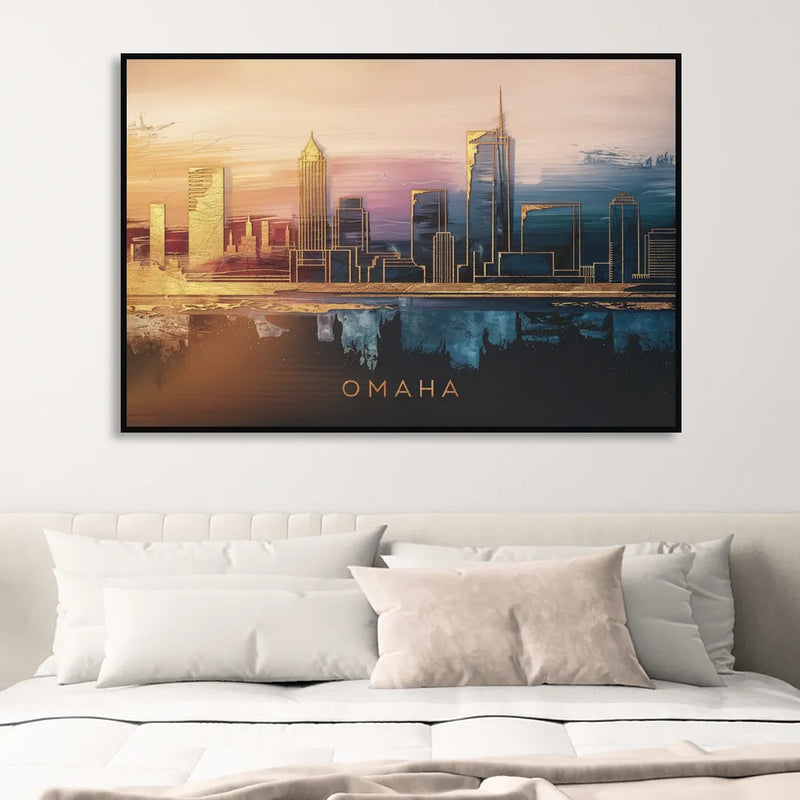 Omaha City Skyline Sitting Room - Black Canvas Wall Art