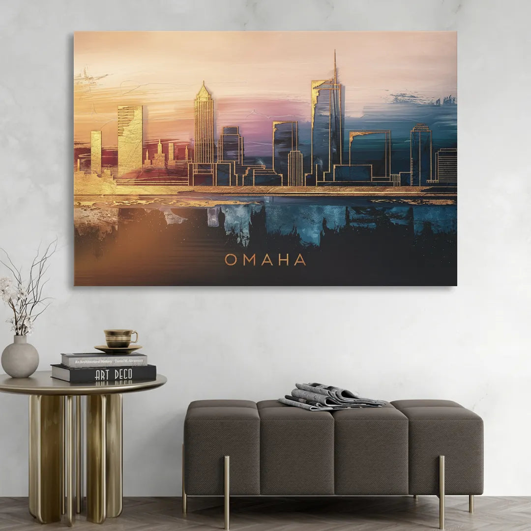 Omaha City Skyline Sitting Room - Canvas Wall Art