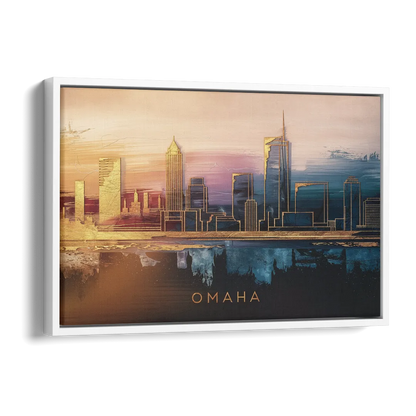 Omaha City Skyline Side - White Canvas Wall Art