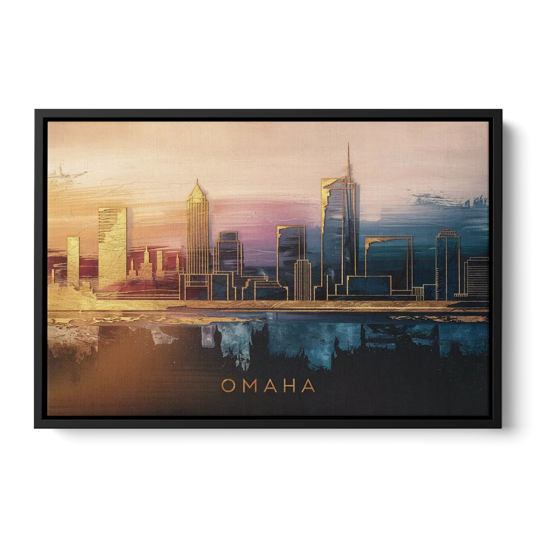 Omaha City Skyline Front - Black Canvas Wall Art