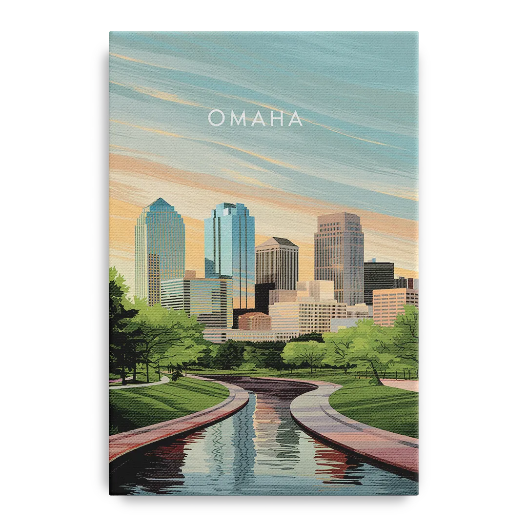 Omaha Downtown View Front - Canvas Wall Art