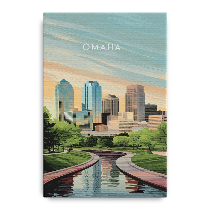 Omaha Downtown View Front - Canvas Wall Art