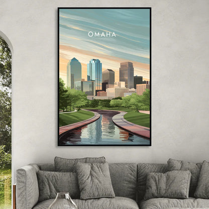 Omaha Downtown View Sitting Room - Black Canvas Wall Art