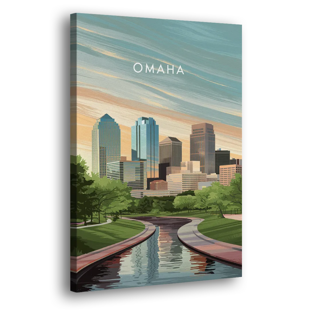 Omaha Downtown View Side - Canvas Wall Art