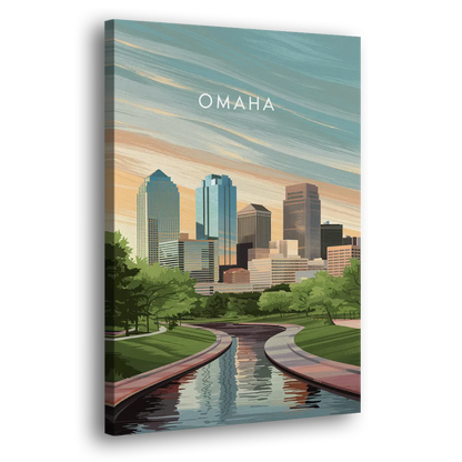 Omaha Downtown View Side - Canvas Wall Art