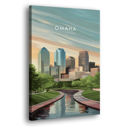 Omaha Downtown View Side - Canvas Wall Art
