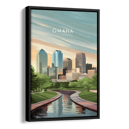 Omaha Downtown View Side - Black Canvas Wall Art