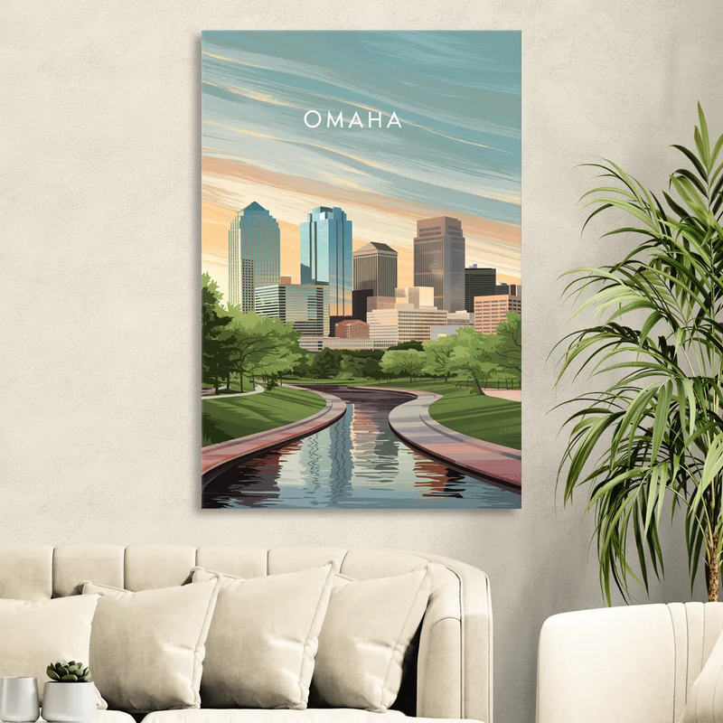 Omaha Downtown View Sitting Room - Canvas Wall Art