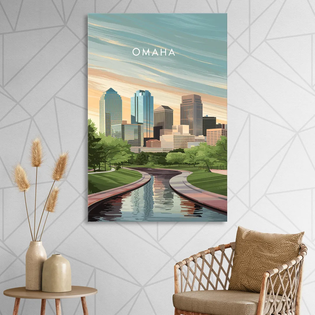 Omaha Downtown View Living Room - Canvas Wall Art