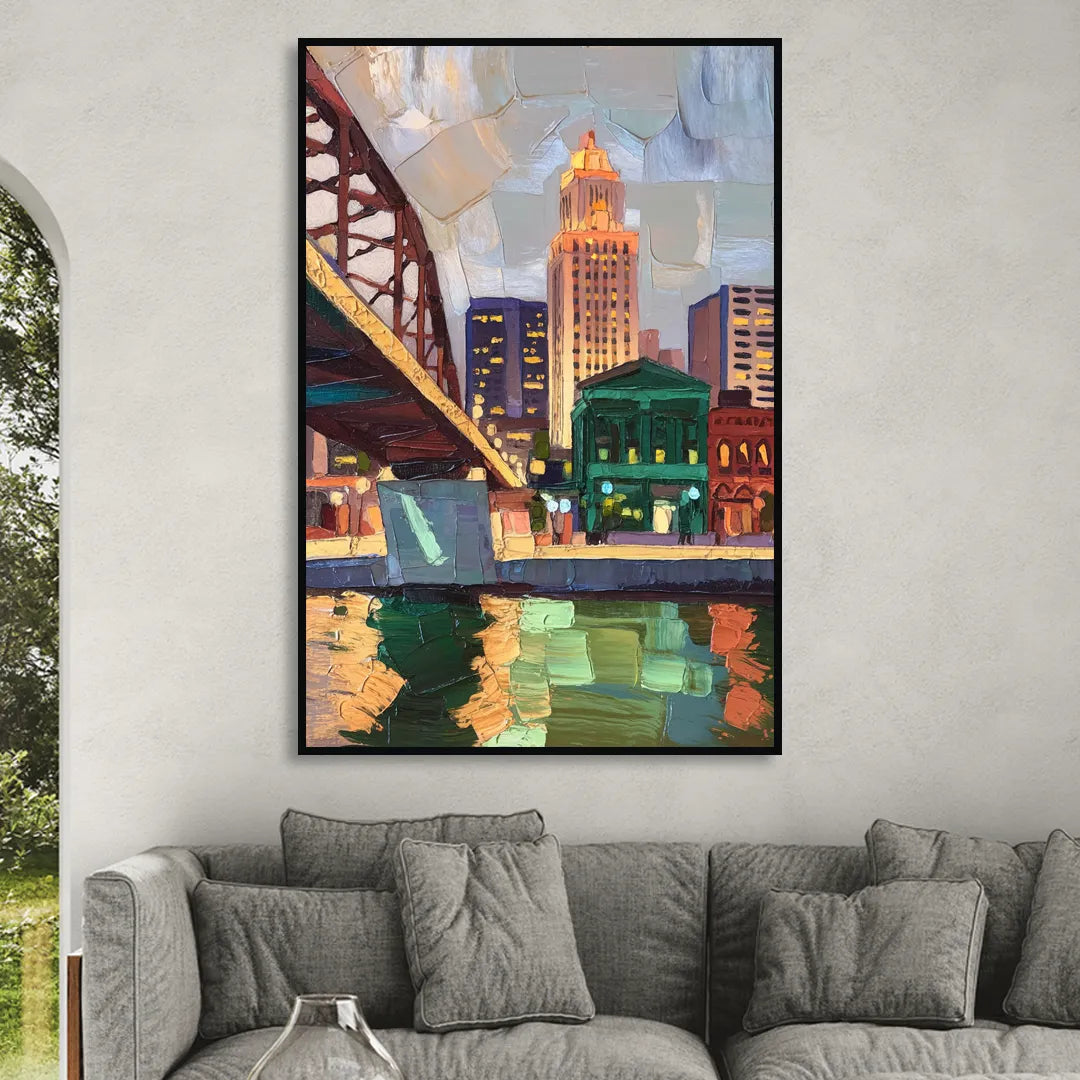 Omaha Historic Landmarks Living Room - Black Canvas Wall Art