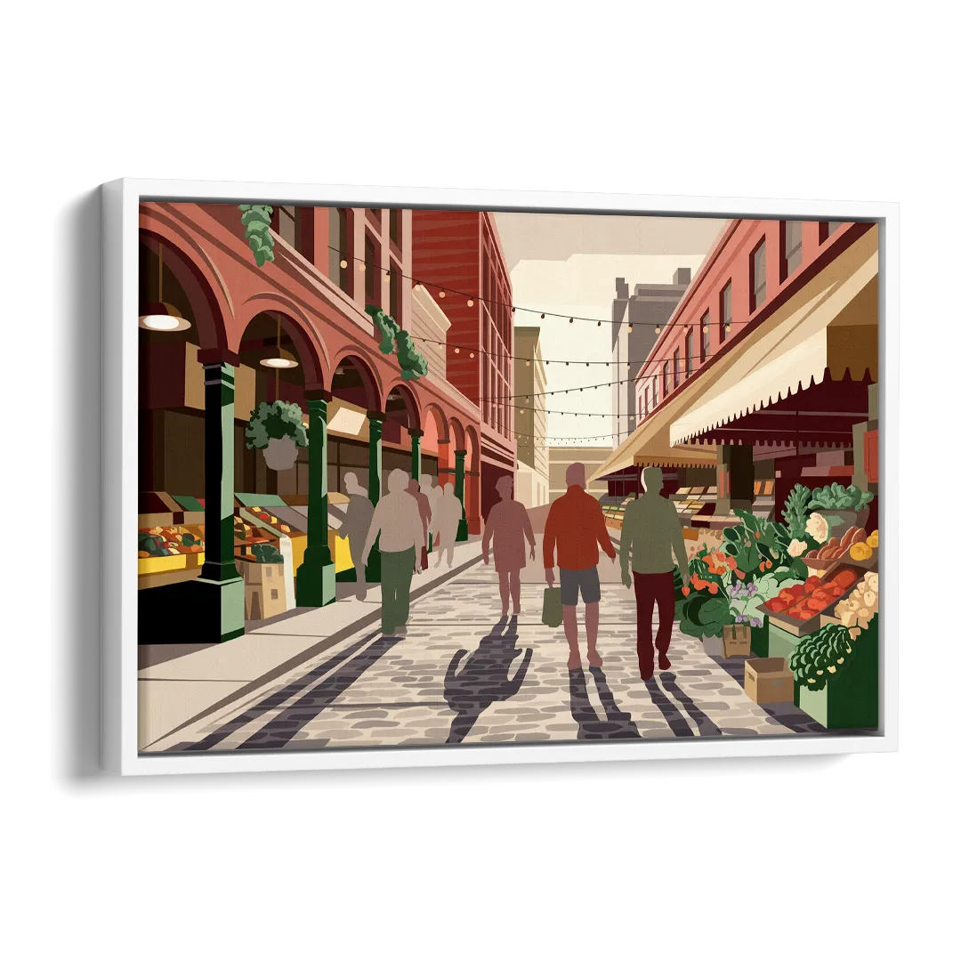 Omaha Old Market Charm Side - White Canvas Wall Art