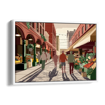Omaha Old Market Charm Side - White Canvas Wall Art